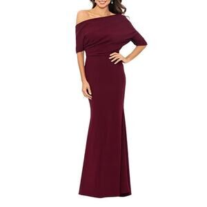 NEW NWT Betsy & Adam Crepe Asymmetric One Shoulder Gown Burgundy size 4